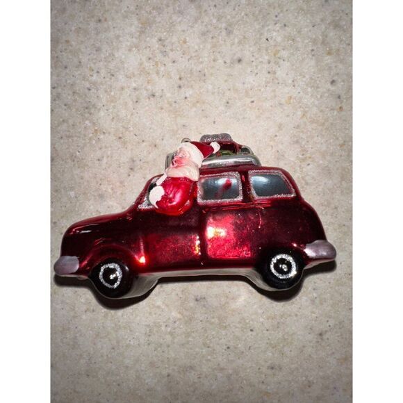 Santa Clause in Red Station Wagon Glass Handblown Ornament - Picture 7 of 10